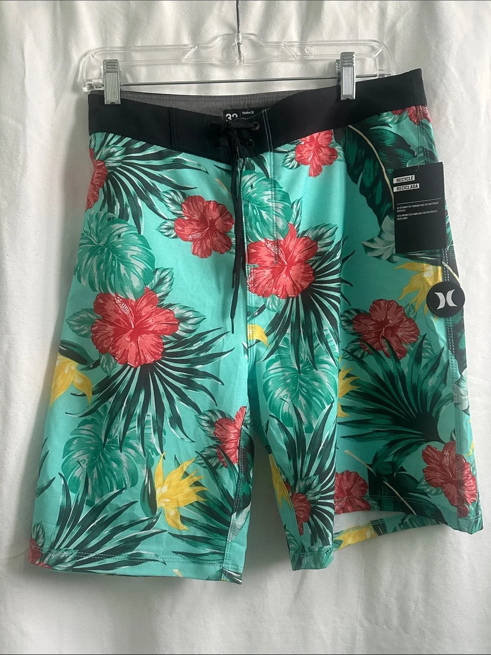 Hurley Teal Tropical Floral Board Shorts with Black Waist